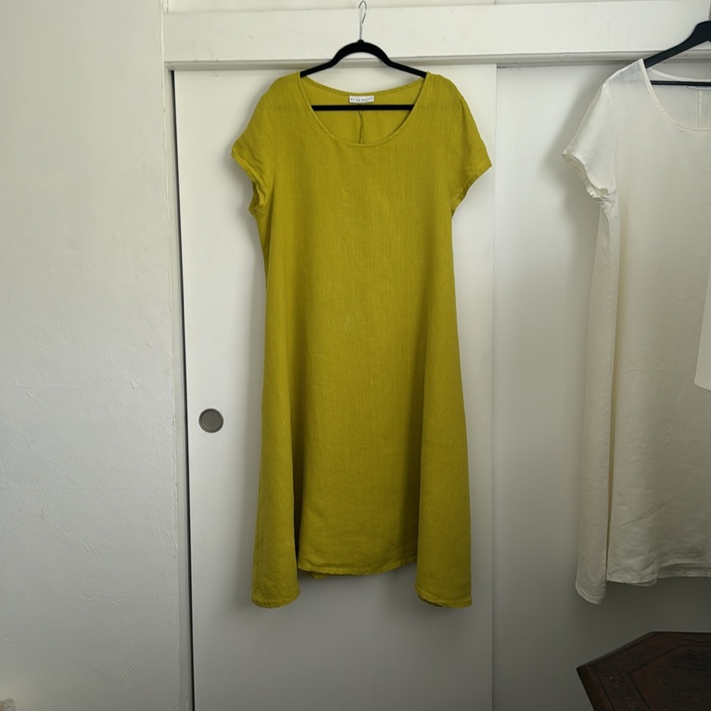 Brynn Walker A-Line Cap Sleeve Linen Dress Chartreuse